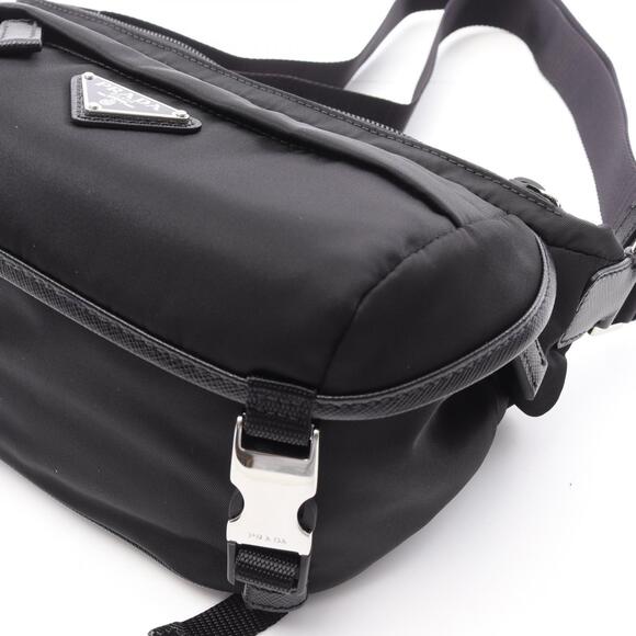 Prada Re Nylon Waist Bag Body Saffiano Leather Black